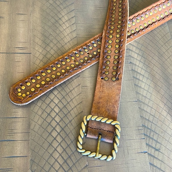 Vintage Leather and Brass Studded Belt - Picture 3 of 6